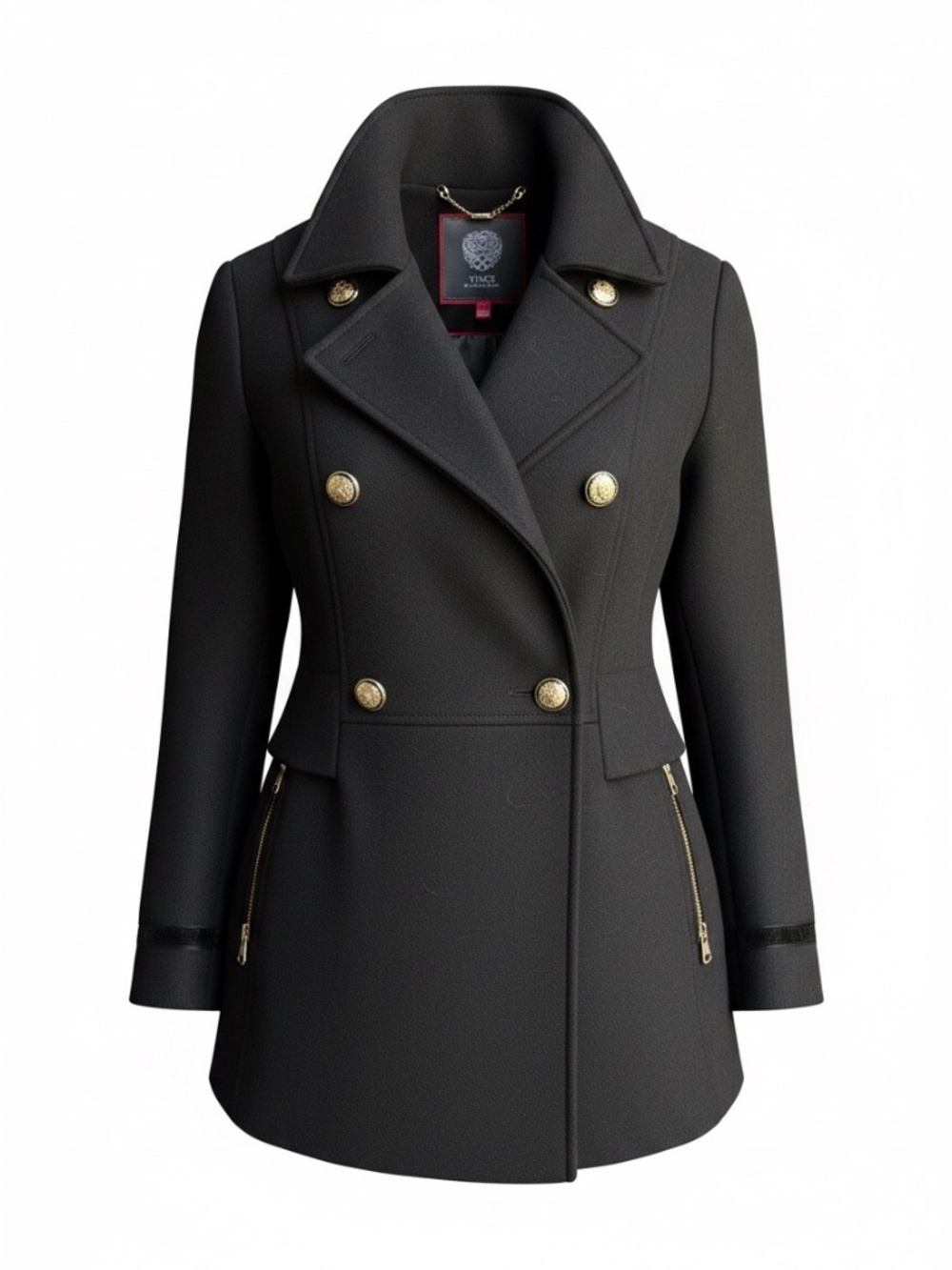 Vince Camuto Double-Breasted Military Wool Coat in Black – Size Large